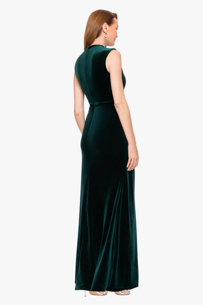 Betsy & Adam "Cherie" Velvet Side Ruched Dress - Hunter