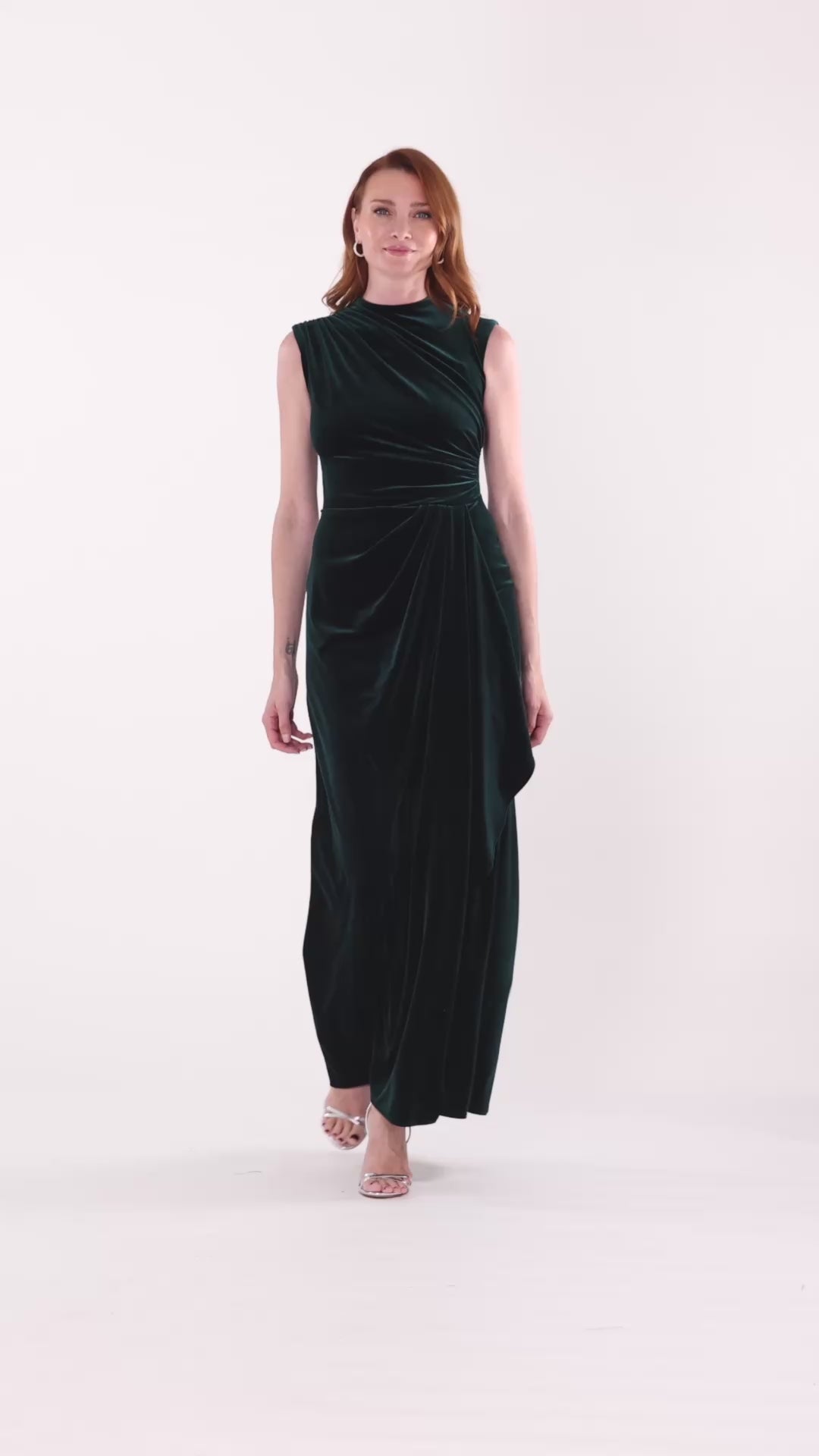 Betsy & Adam "Cherie" Velvet Side Ruched Dress - Hunter
