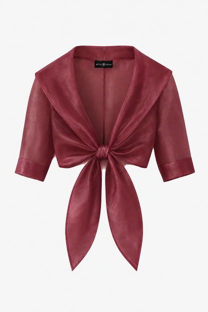 Betsy & Adam "Agnes" Organza 3/4 Sleeve Shawl Wrap - Wine