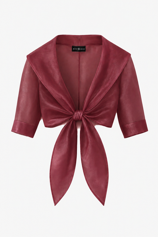 Betsy & Adam "Agnes" Organza 3/4 Sleeve Shawl Wrap - Wine