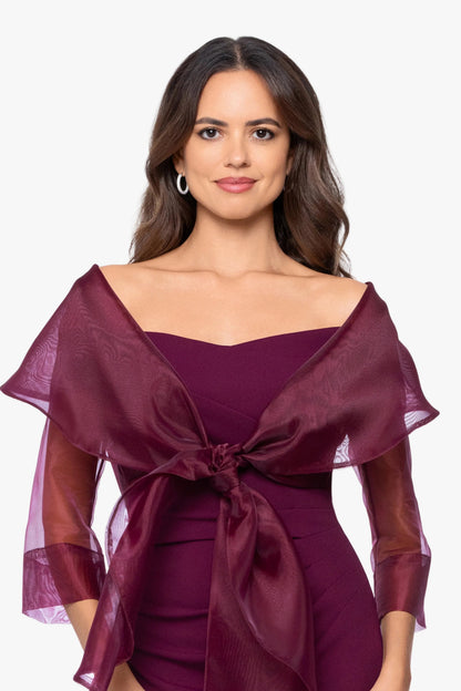 Betsy & Adam "Agnes" Organza 3/4 Sleeve Shawl Wrap - Wine