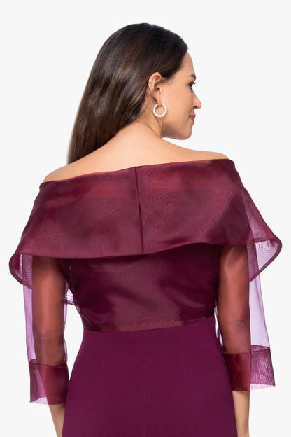 Betsy & Adam "Agnes" Organza 3/4 Sleeve Shawl Wrap - Wine