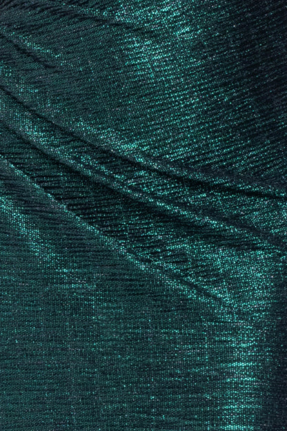 Betsy & Adam "Avril" Metallic One Shoulder Ruched Dress - Black/Emerald
