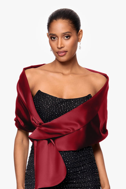 Betsy & Adam "Trixie" Satin Pull Through Shawl Wrap - Burgundy