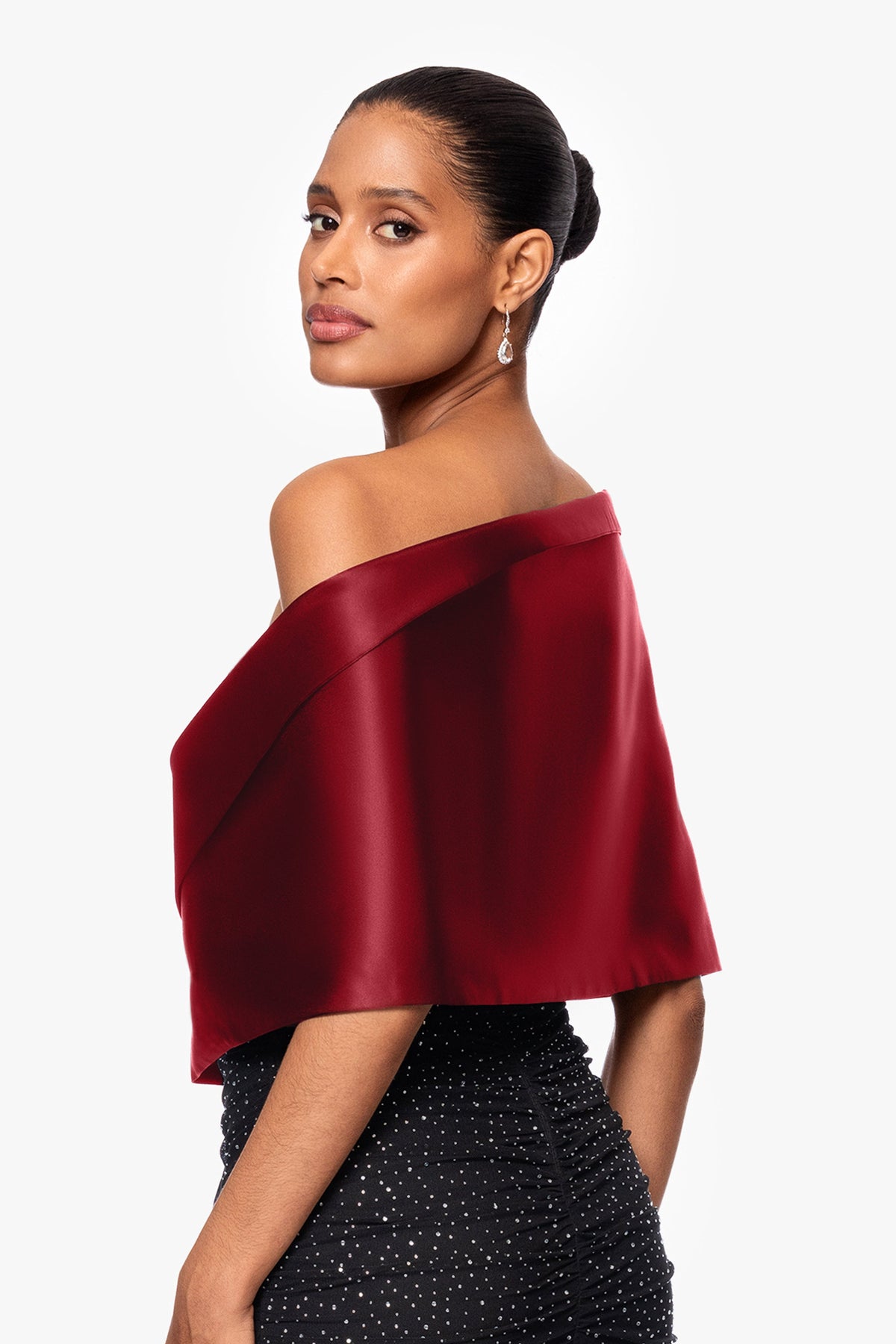 Betsy & Adam "Trixie" Satin Pull Through Shawl Wrap - Burgundy