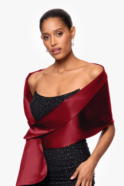 Betsy & Adam "Trixie" Satin Pull Through Shawl Wrap - Burgundy
