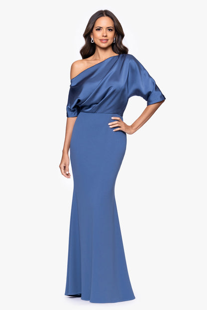 Betsy & Adam "Ana" Scuba Crepe & Satin Drop Shoulder Dress - Slate