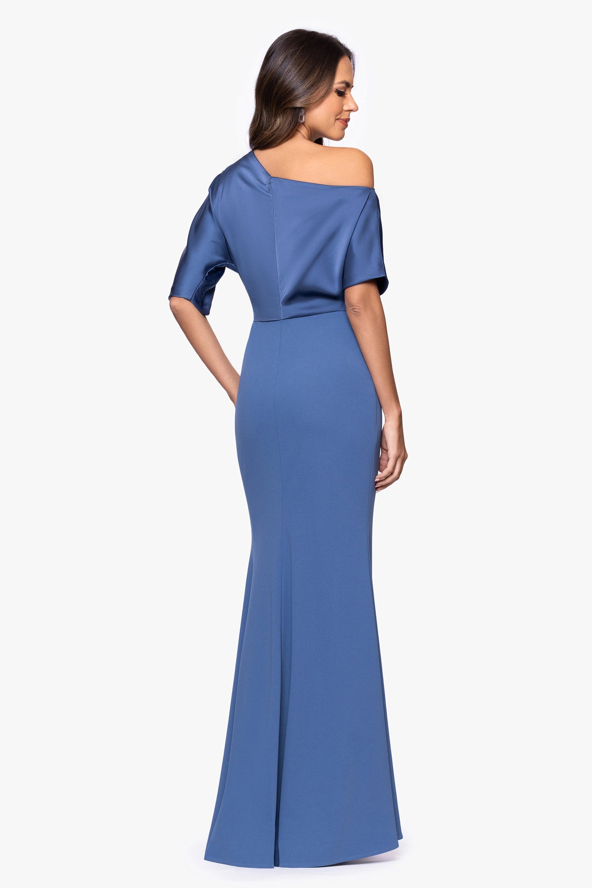 Betsy & Adam "Ana" Scuba Crepe & Satin Drop Shoulder Dress - Slate