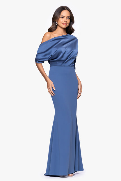 Betsy & Adam "Ana" Scuba Crepe & Satin Drop Shoulder Dress - Slate