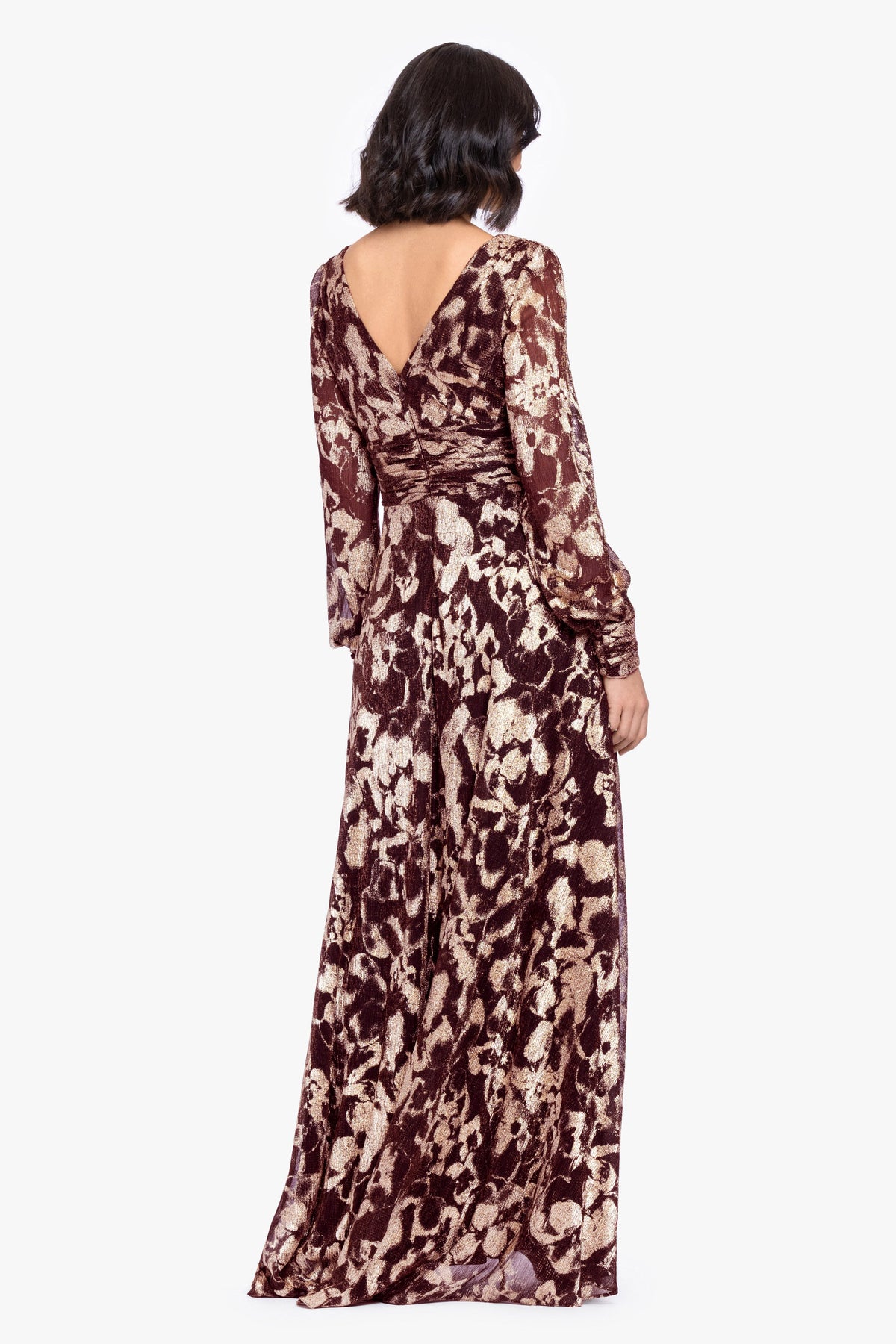 Betsy & Adam Petite "Melanie" Metallic Knit V-Neck Long Sleeve Dress - Wine/Gold