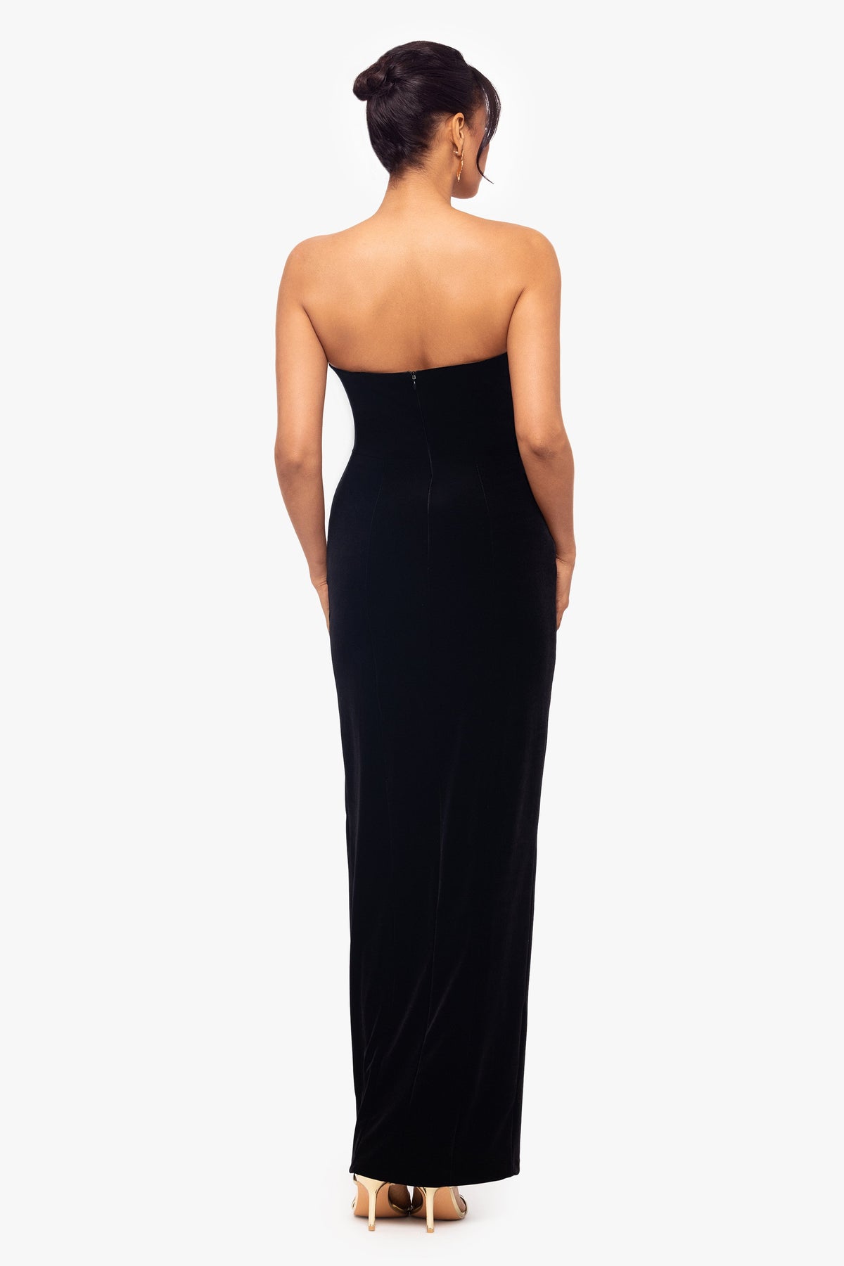 Betsy & Adam Petite "Liliana" Velvet Strapless Tuxedo Dress - Black