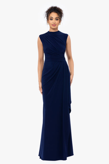 Betsy & Adam "Patricia" Jersey Knit Sleeveless Dress - Navy