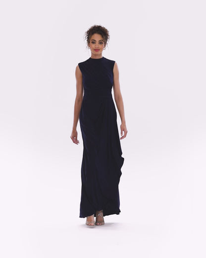 Betsy & Adam "Patricia" Jersey Knit Sleeveless Dress - Navy