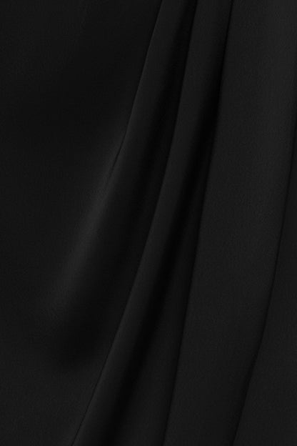 Betsy & Adam "Sylvie" Satin Short Sleeve Tulip Midi Dress - Black