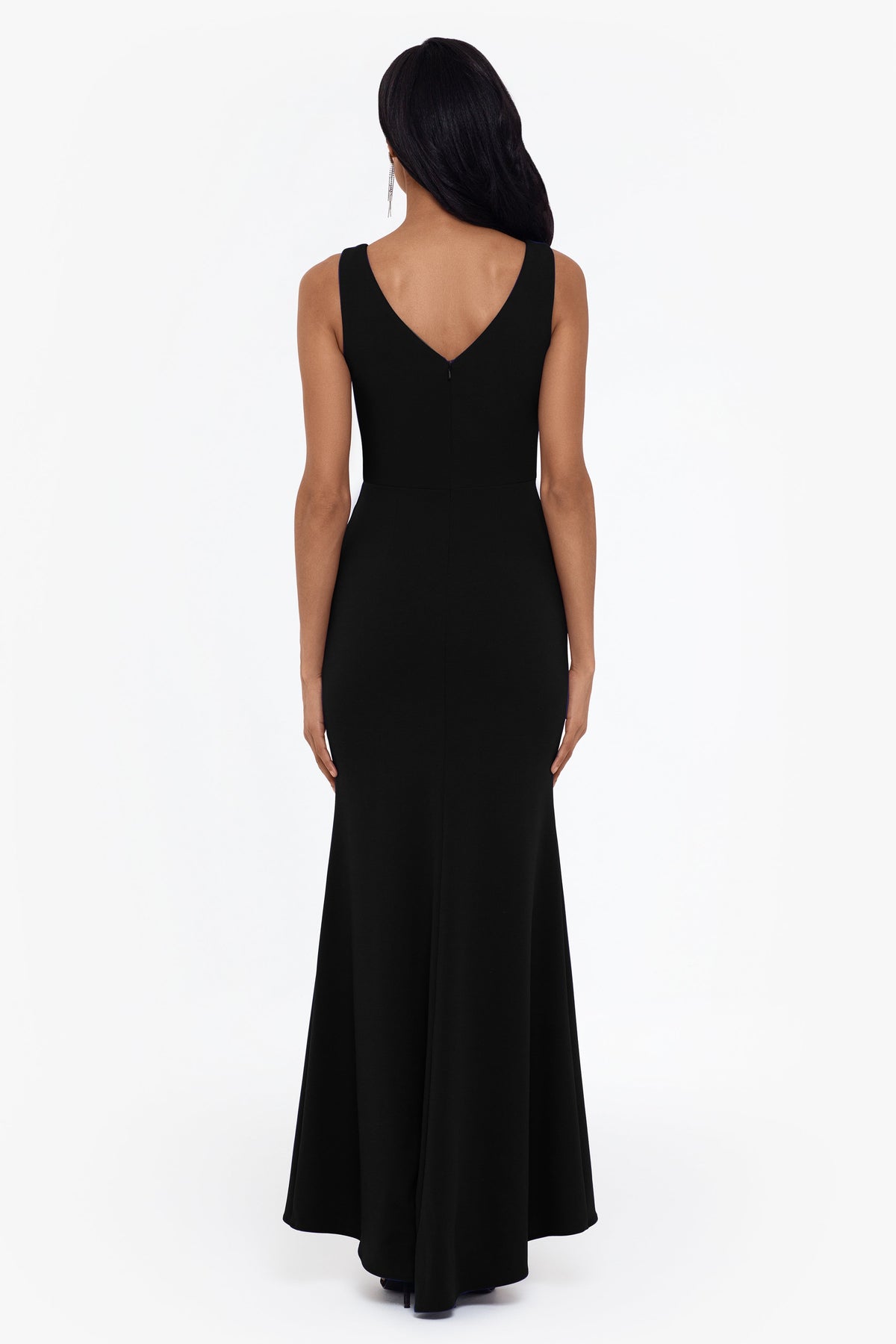 Betsy & Adam "Christine" Scuba Crepe Ruffled Bow Dress - Black