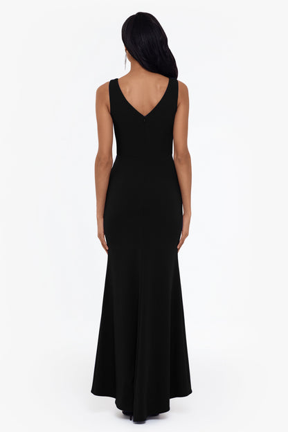 Betsy & Adam "Christine" Scuba Crepe Ruffled Bow Dress - Black