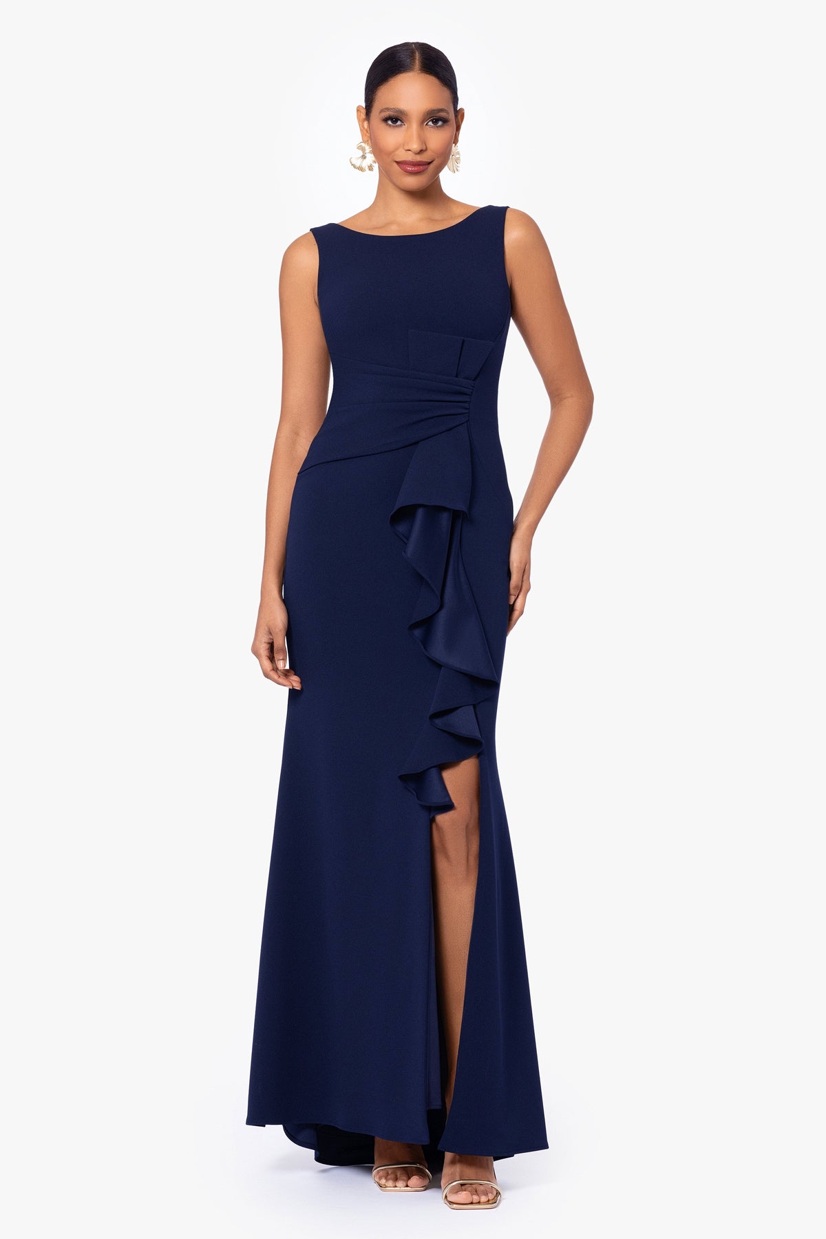 Betsy & Adam "Christine" Scuba Crepe Ruffled Bow Dress - Black