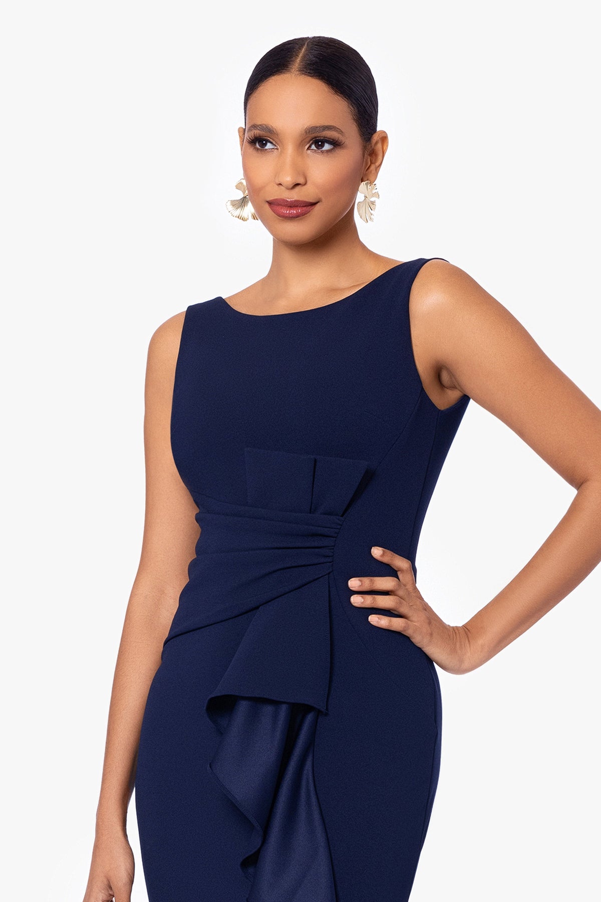 Betsy & Adam "Christine" Scuba Crepe Ruffled Bow Dress - Black