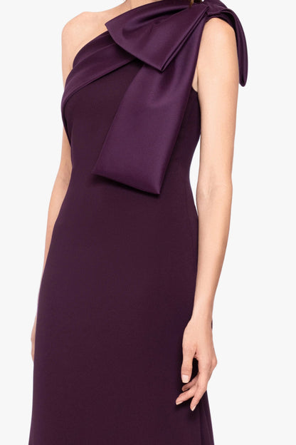 Betsy & Adam "Carmela" Scuba Crepe With Satin Bow Dress - Plum