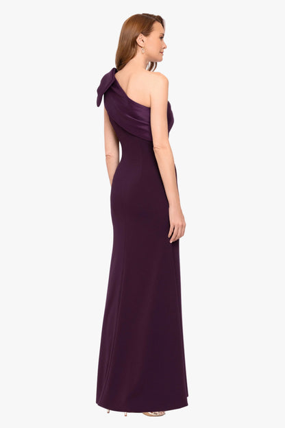 Betsy & Adam "Carmela" Scuba Crepe With Satin Bow Dress - Plum