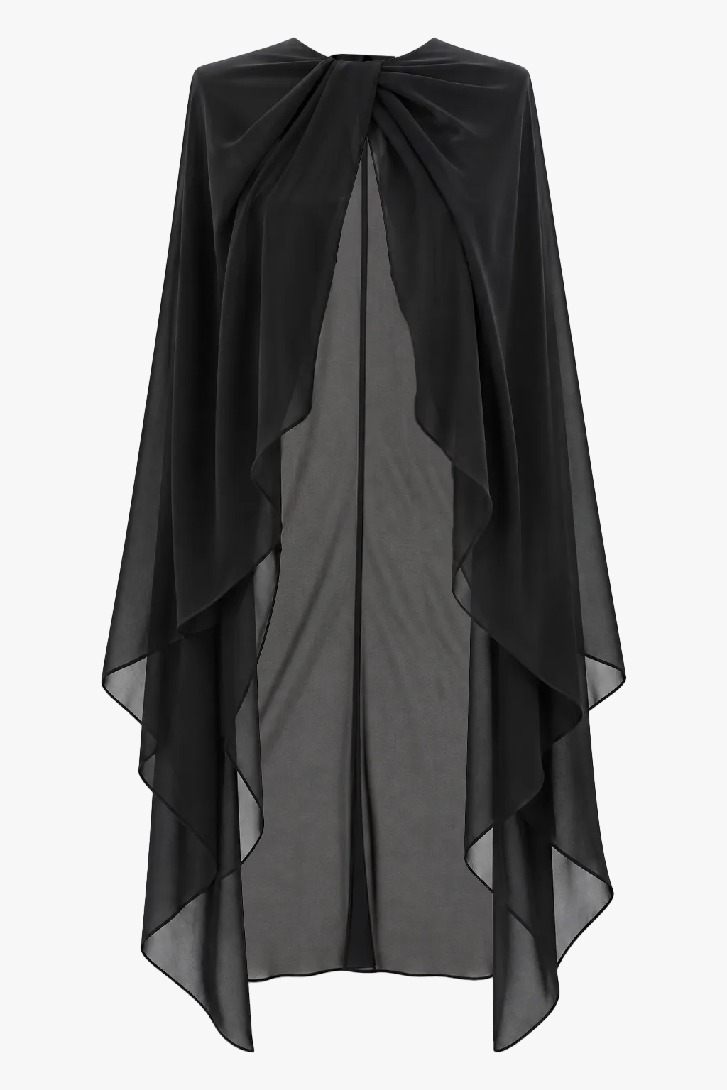 Betsy & Adam "Rose" Chiffon Twist Knot Long Cape - Black