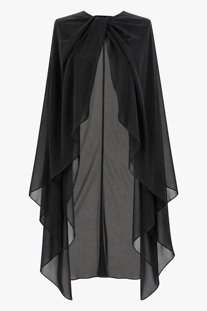 Betsy & Adam "Rose" Chiffon Twist Knot Long Cape - Black