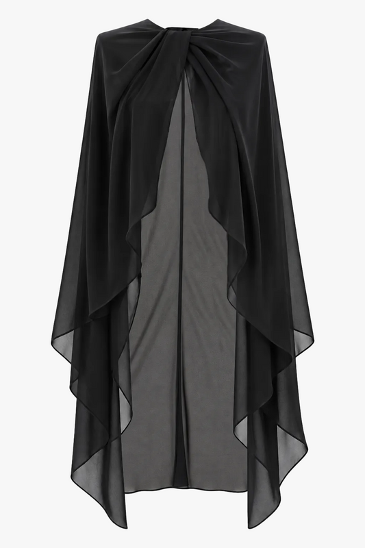 Betsy & Adam "Rose" Chiffon Twist Knot Long Cape - Black