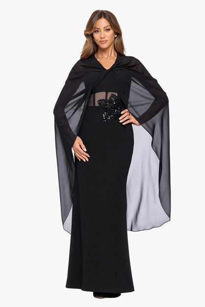Betsy & Adam "Rose" Chiffon Twist Knot Long Cape - Black