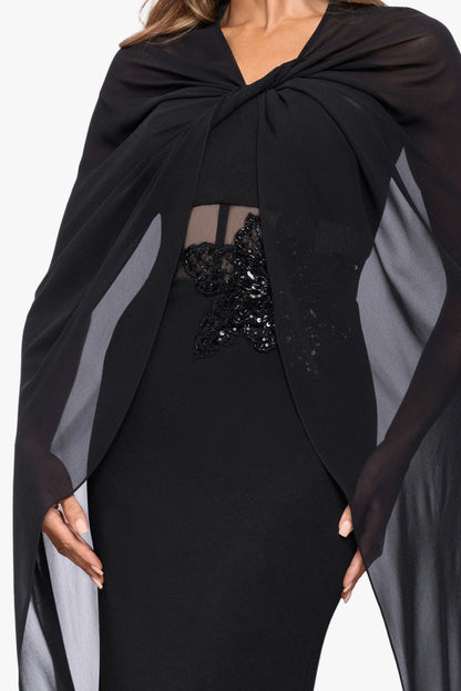 Betsy & Adam "Rose" Chiffon Twist Knot Long Cape - Black