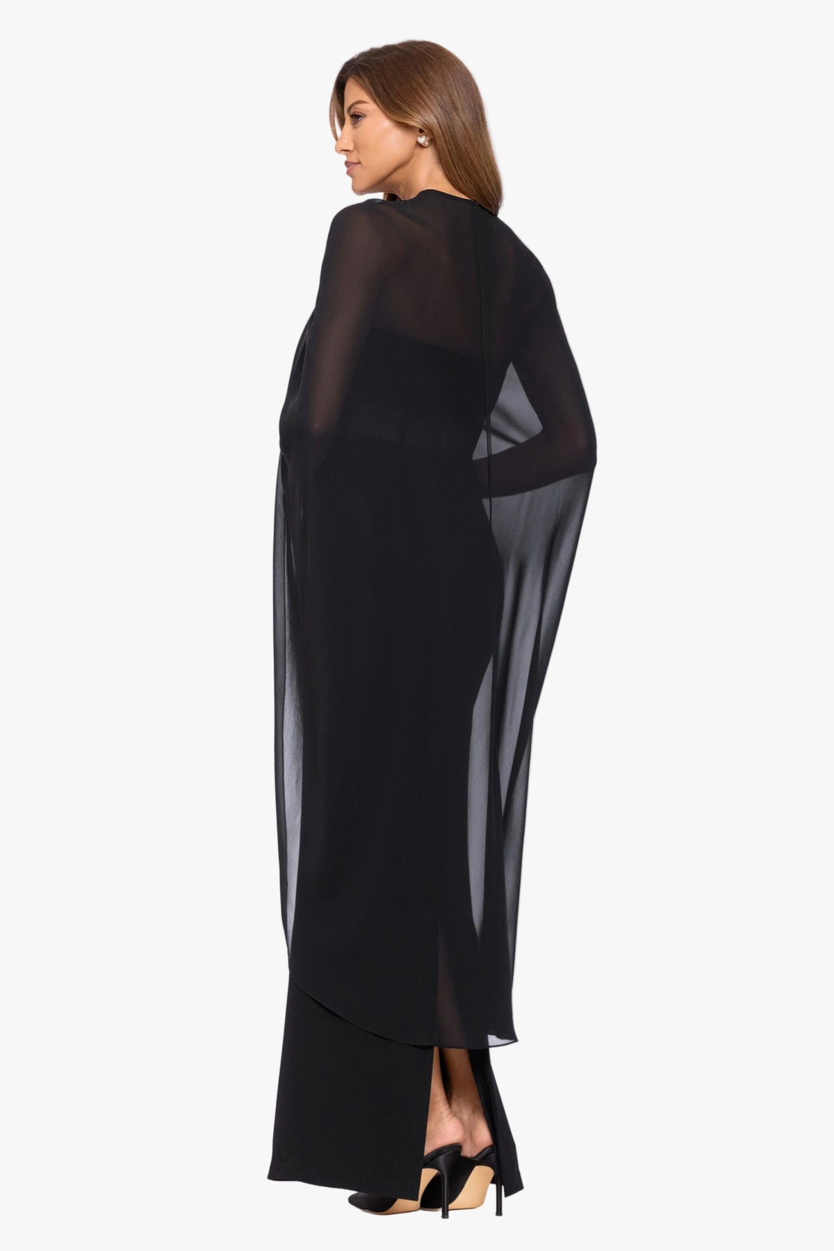 Betsy & Adam "Rose" Chiffon Twist Knot Long Cape - Black