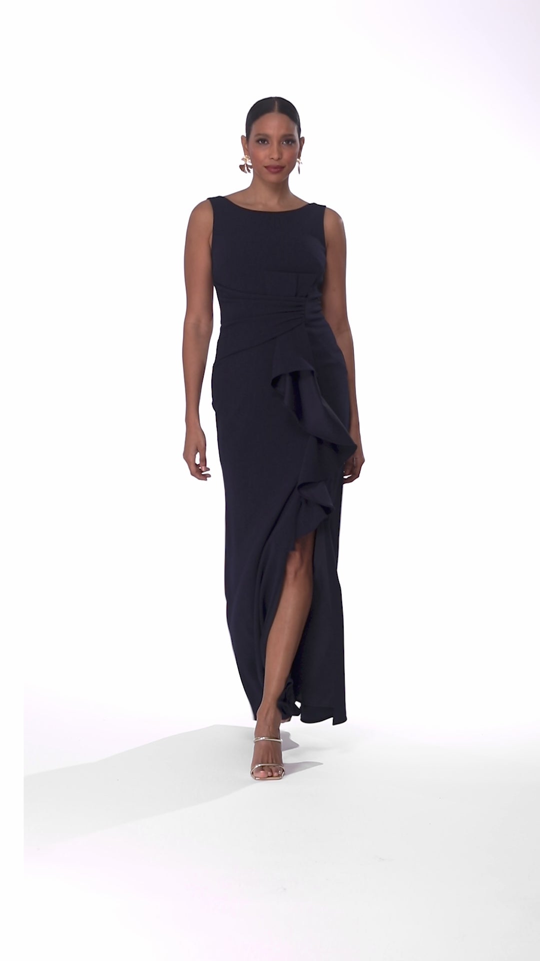 Betsy & Adam "Christine" Scuba Crepe Ruffled Bow Dress - Navy