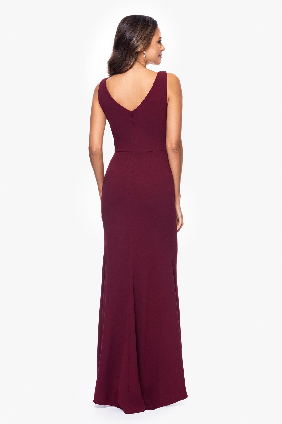 Betsy & Adam "Christine" Scuba Crepe Ruffled Bow Dress - Bordeaux