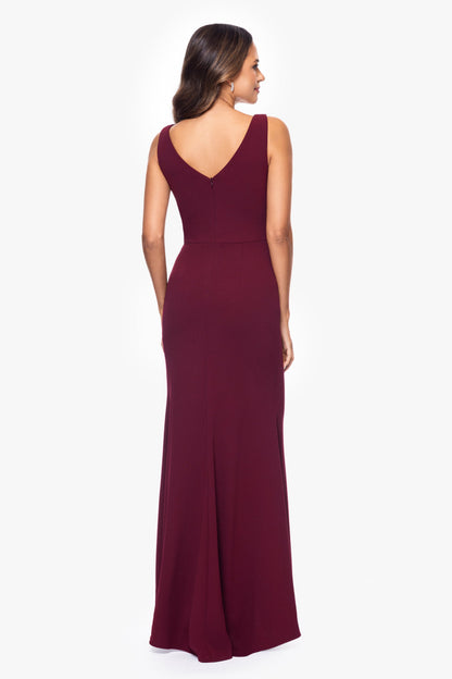 Betsy & Adam "Christine" Scuba Crepe Ruffled Bow Dress - Bordeaux