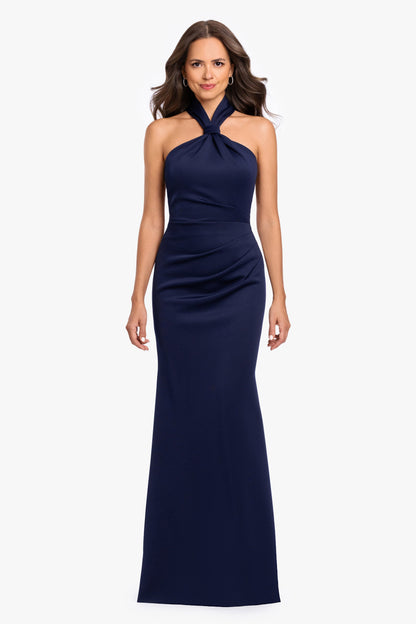 Betsy & Adam "Mae" Techno Scuba Knotted Halter Neck Dress - Navy