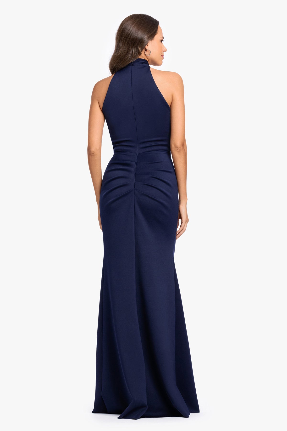 Betsy & Adam "Mae" Techno Scuba Knotted Halter Neck Dress - Navy