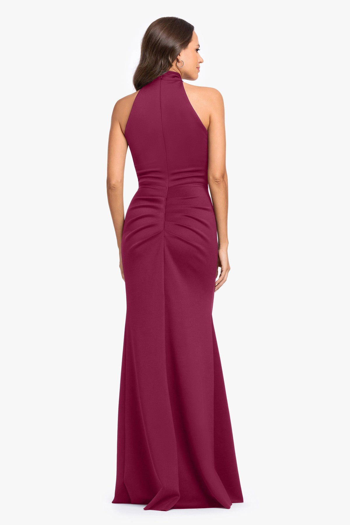 Betsy & Adam "Mae" Techno Scuba Knotted Halter Neck Dress - Wine