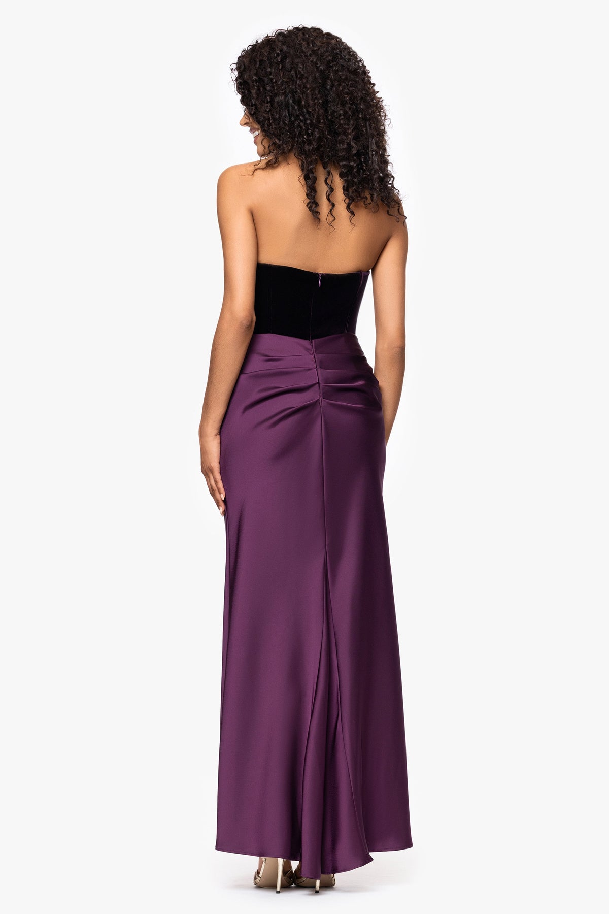 Betsy & Adam "Lynn" Velvet & Satin Strapless Gown - Plum