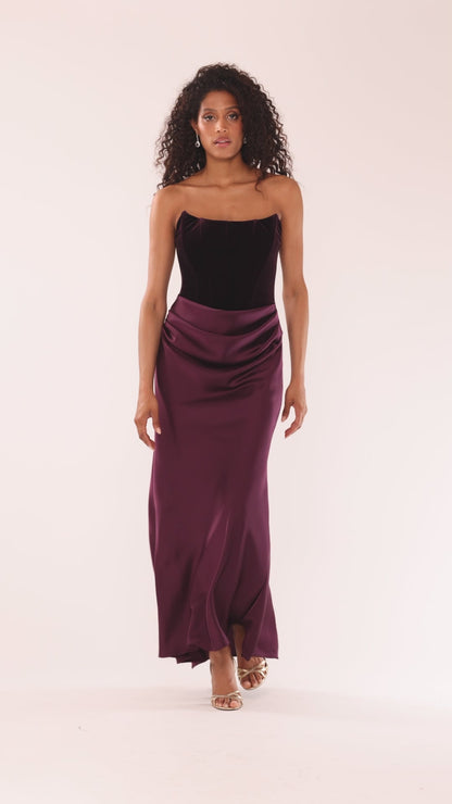 Betsy & Adam "Lynn" Velvet & Satin Strapless Gown - Plum