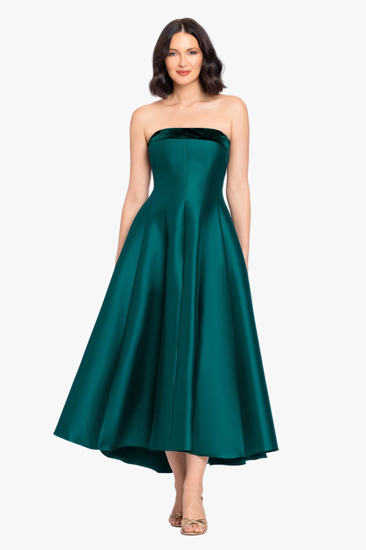 Betsy & Adam "Kali" Mikado Strapless Midi Dress - Hunter