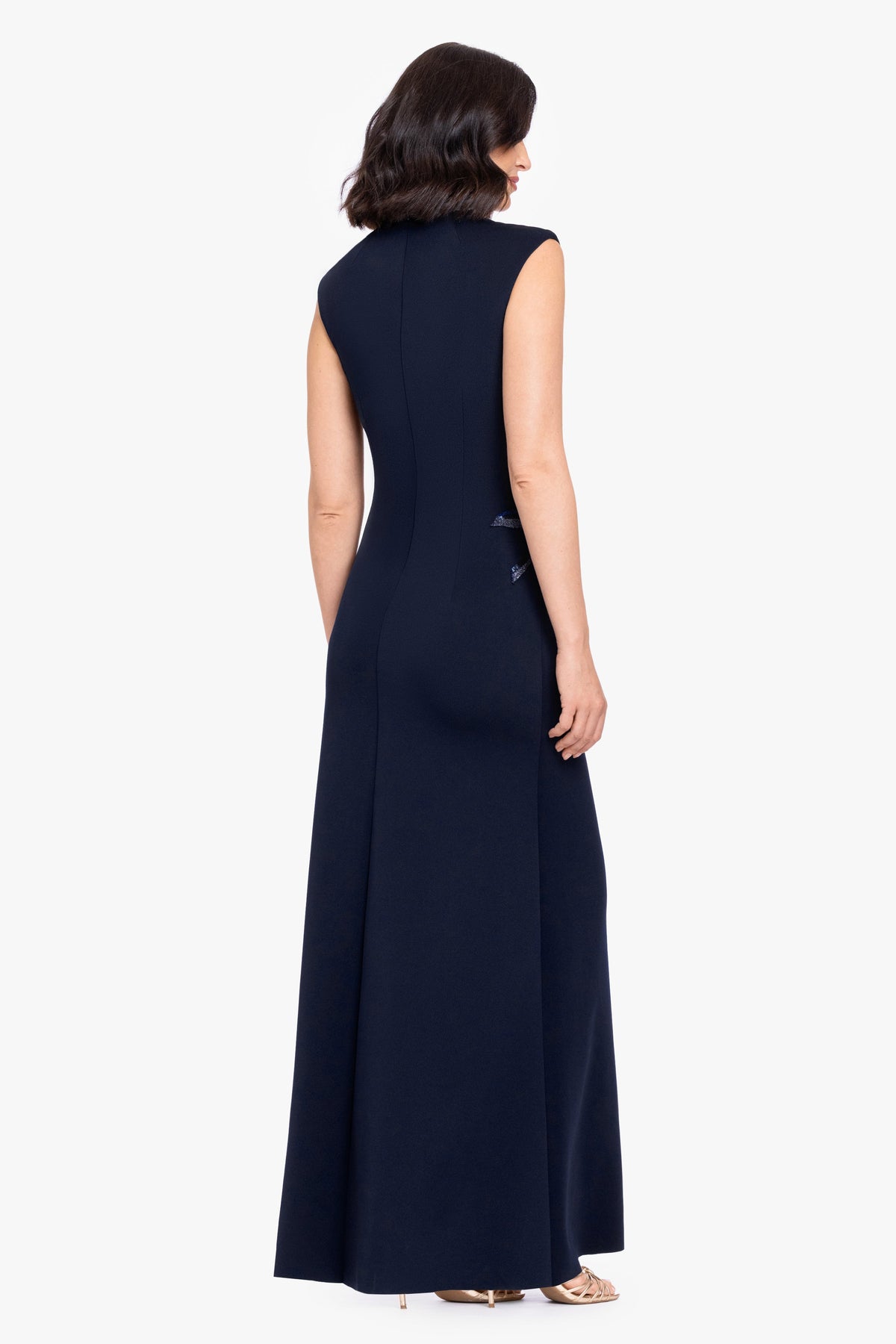 Betsy & Adam "Phoebe" Techno Scuba Flower Applique Dress - Navy