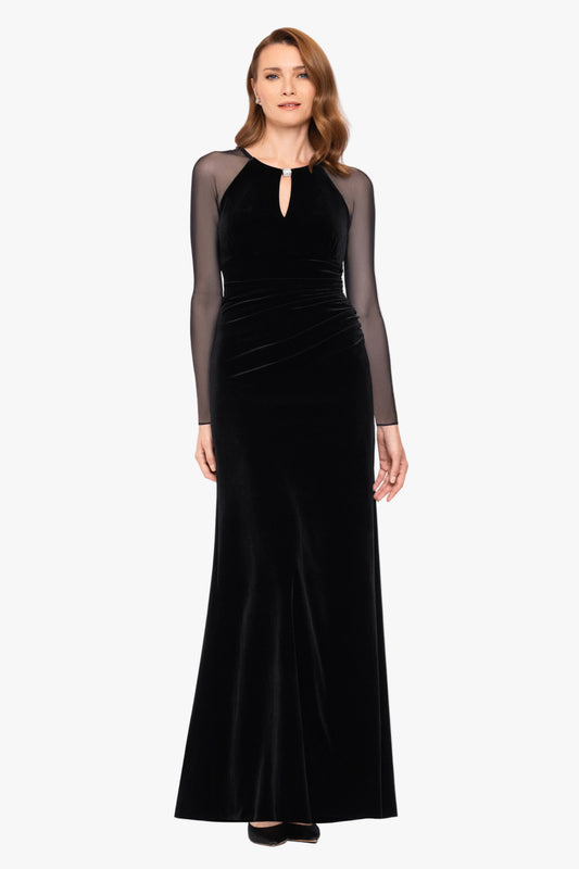 Betsy & Adam "Paris" Velvet & Mesh Long Sleeve Dress - Black