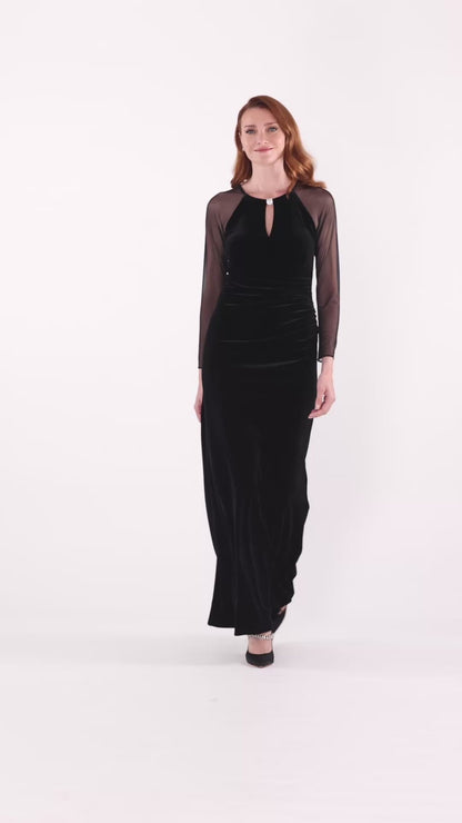 Betsy & Adam "Paris" Velvet & Mesh Long Sleeve Dress - Black