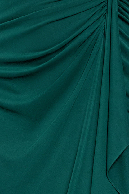 Betsy & Adam "Shailene" Sheer Matte Jersey & Glitter Lace Off The Shoulder Top Dress - Pine