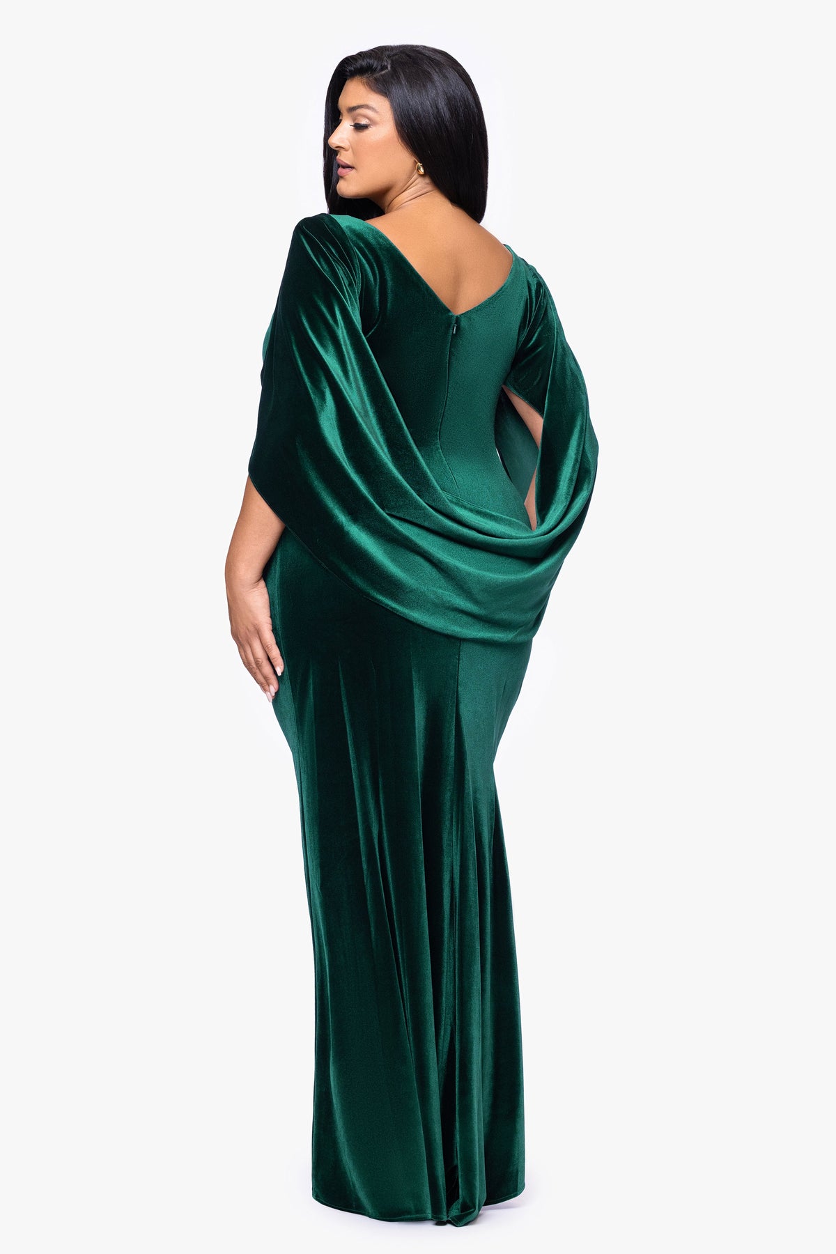 Betsy & Adam Plus "Audrey" Velvet Draped Back Dress - Hunter
