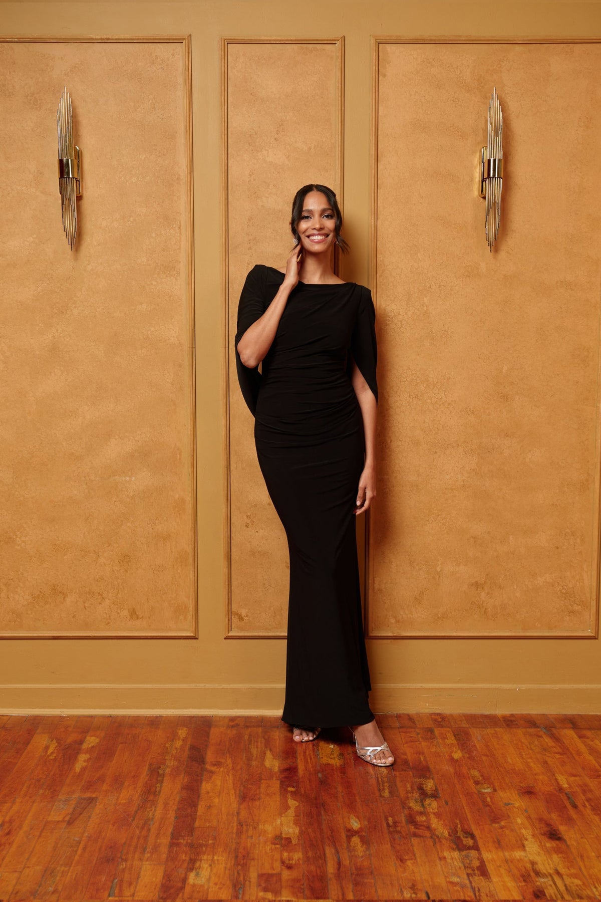 Betsy & Adam “Miriam” Jersey Knit Draped Back Dress - Black