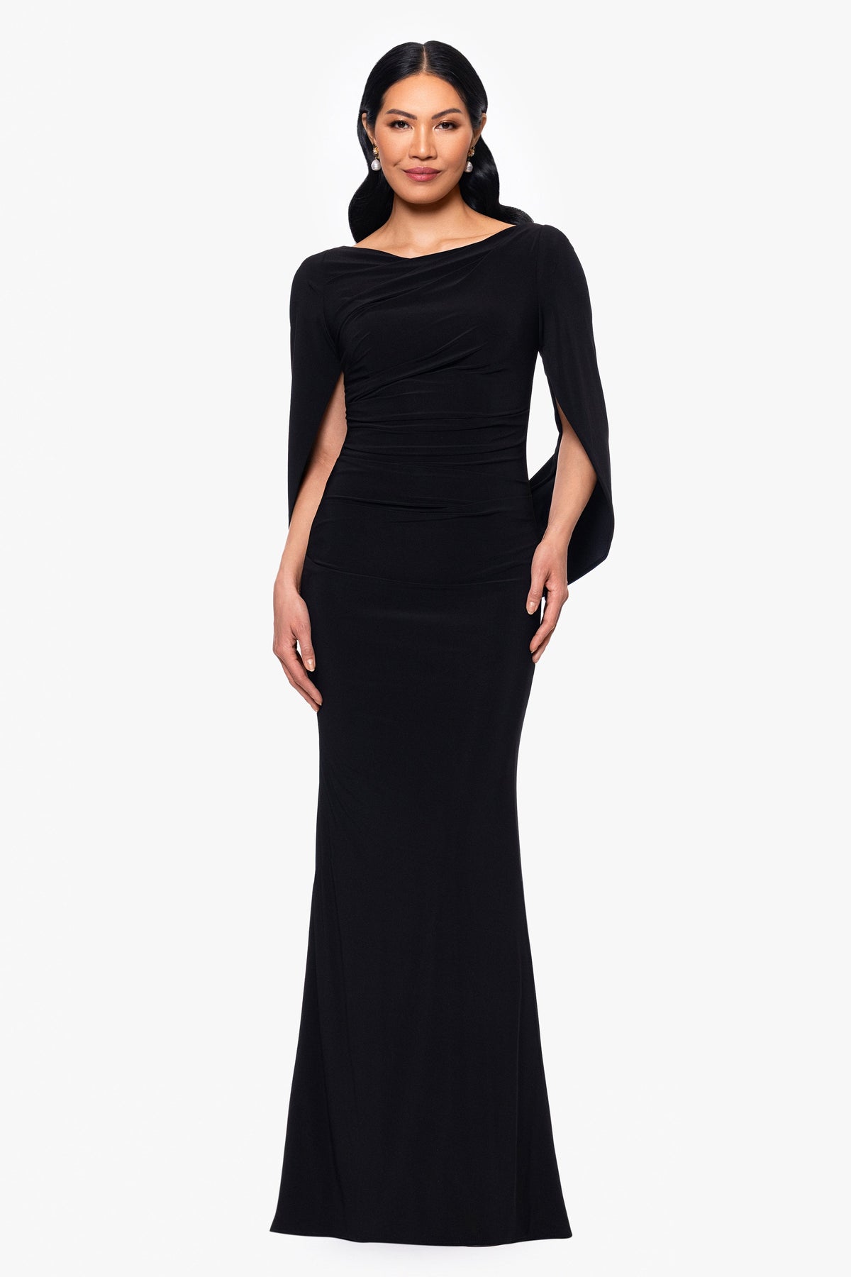 Betsy & Adam “Miriam” Jersey Knit Draped Back Dress - Black