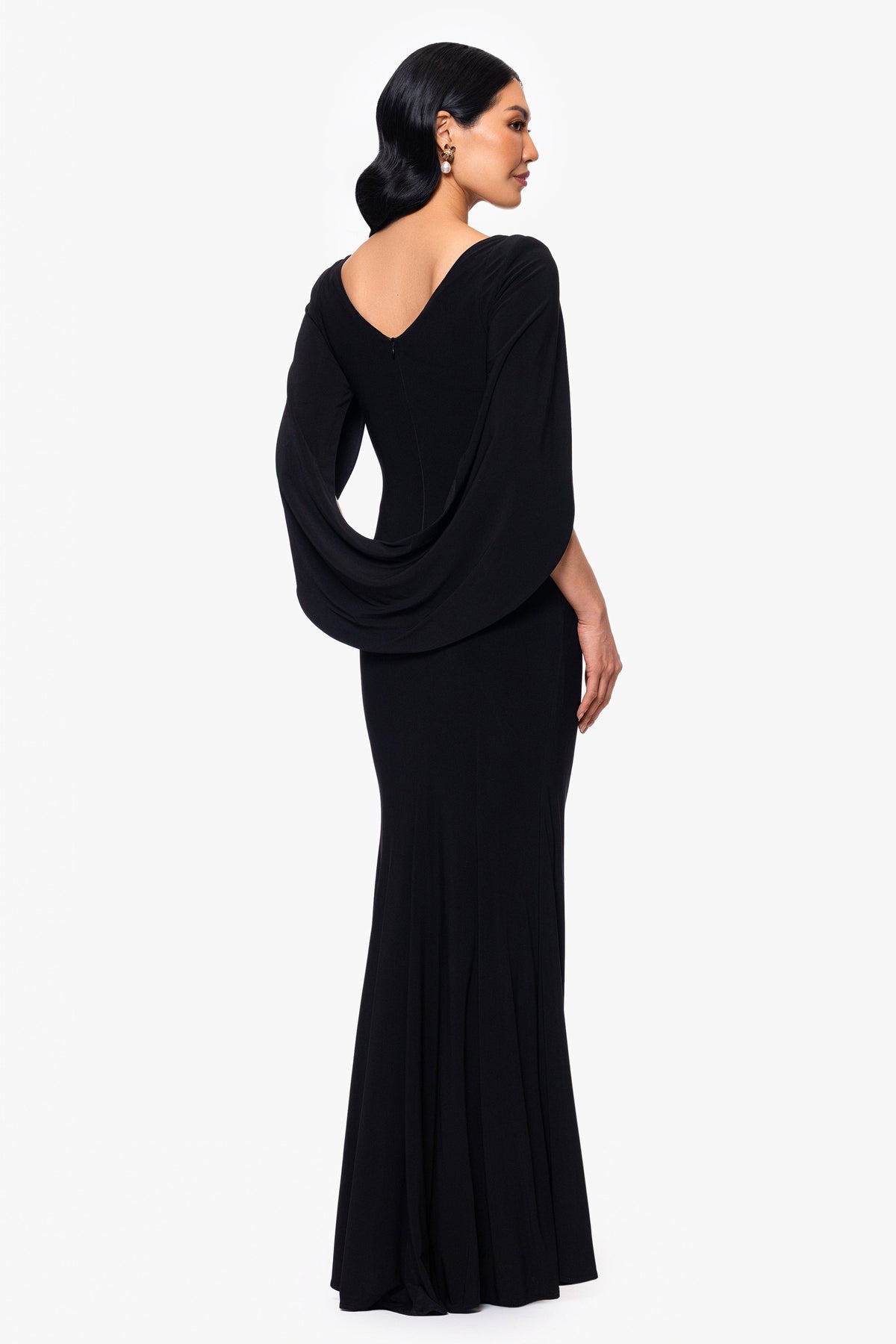 Betsy & Adam “Miriam” Jersey Knit Draped Back Dress - Black