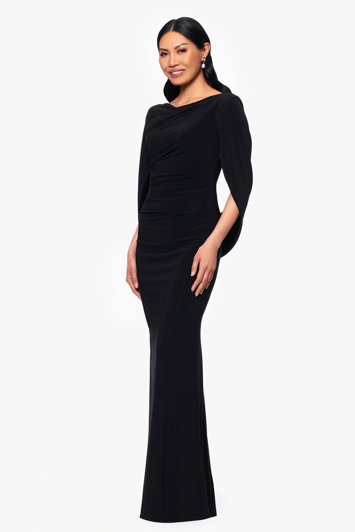 Betsy & Adam “Miriam” Jersey Knit Draped Back Dress - Black