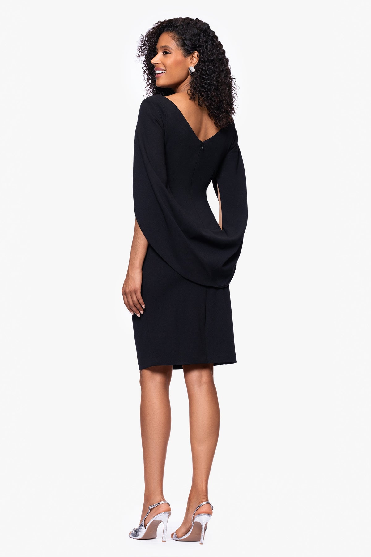 Betsy & Adam "Jordan" Scuba Crepe Draped Back Short Dress - Black