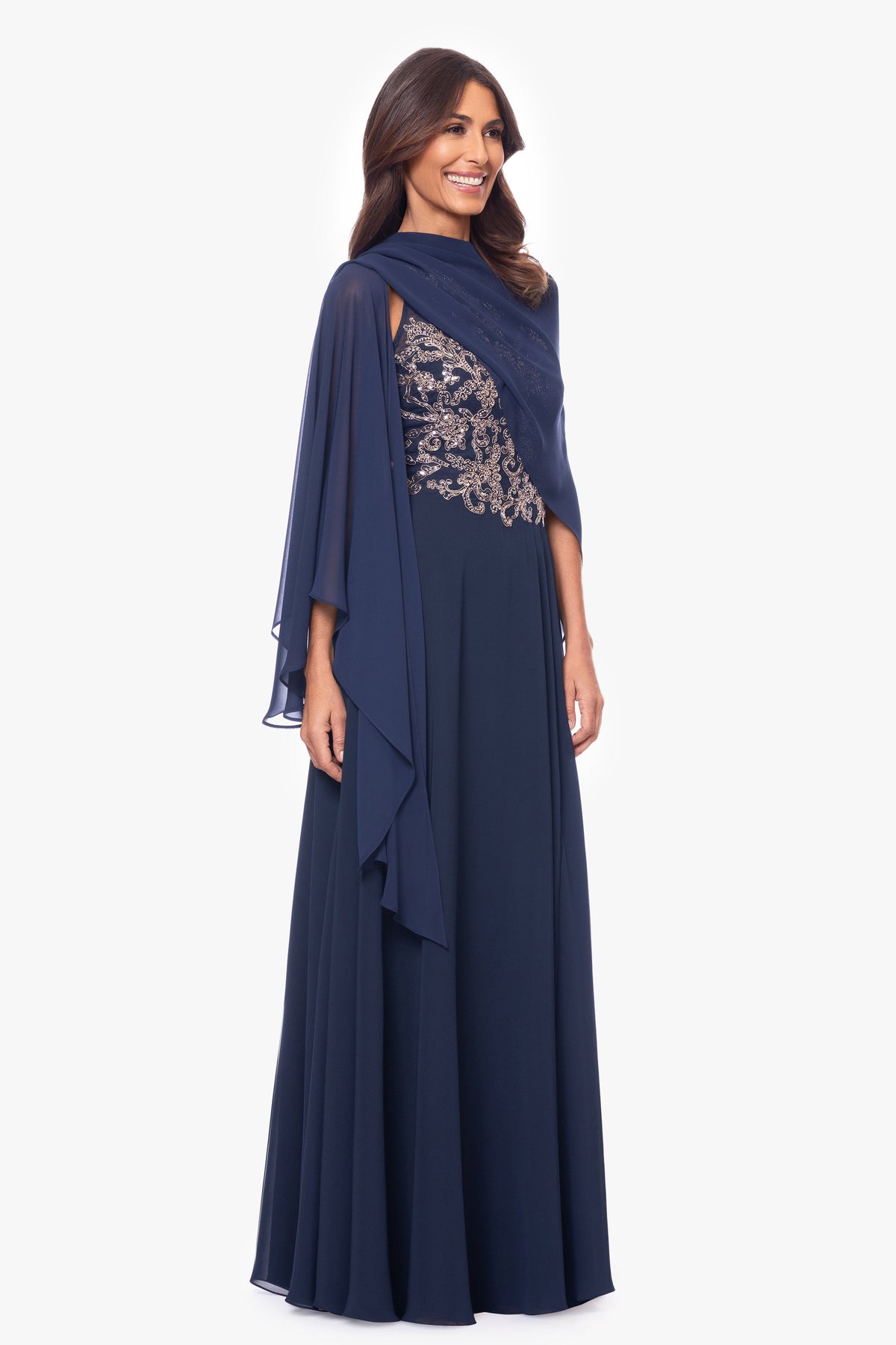 Betsy & Adam "Bernadette" Chiffon Shawl Wrap - Navy